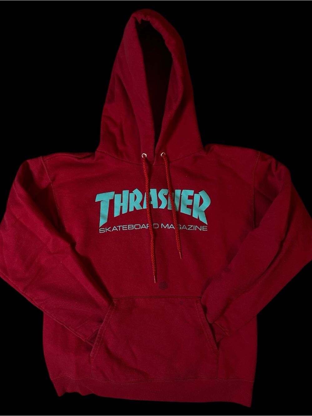 Thrasher Adult Small Red Hoodie with Teal Logo - Men's Pullover Hoodie!